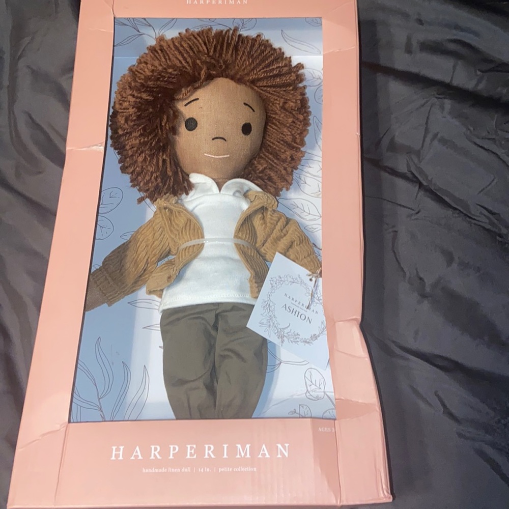 Harperiman Ashton handmade linen 14 inch doll, new in box.